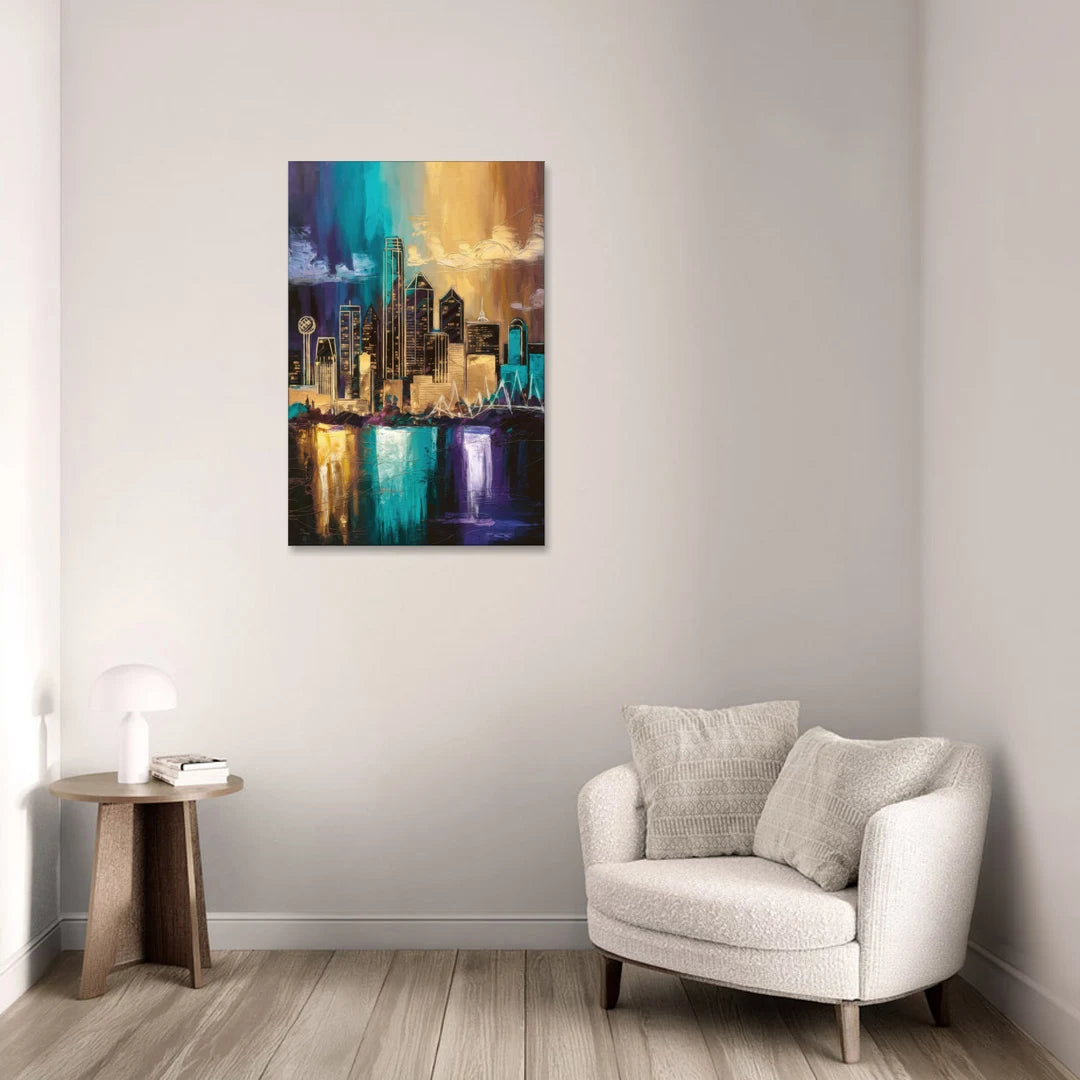 Dallas Iconic Skyline - Canvas Wall Art - Sofa - 24x36