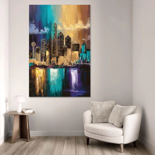 Dallas Iconic Skyline - Canvas Wall Art - Sofa - 40x60