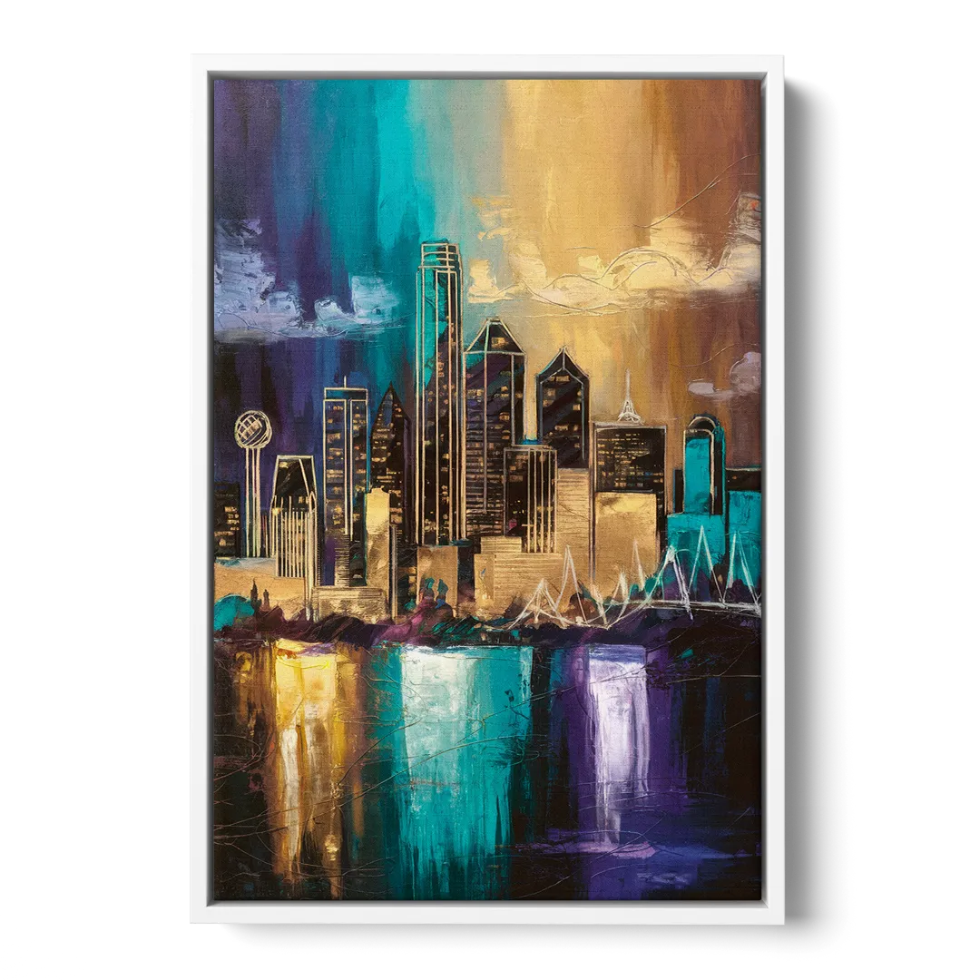 Dallas Iconic Skyline Front - White Canvas Wall Art