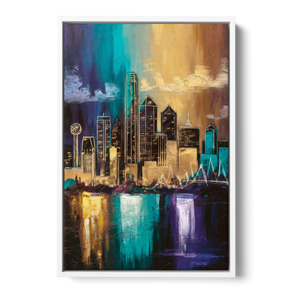Dallas Iconic Skyline Front - White Canvas Wall Art
