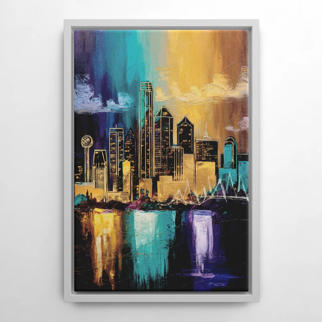 Dallas Iconic Skyline - White Frame Canvas