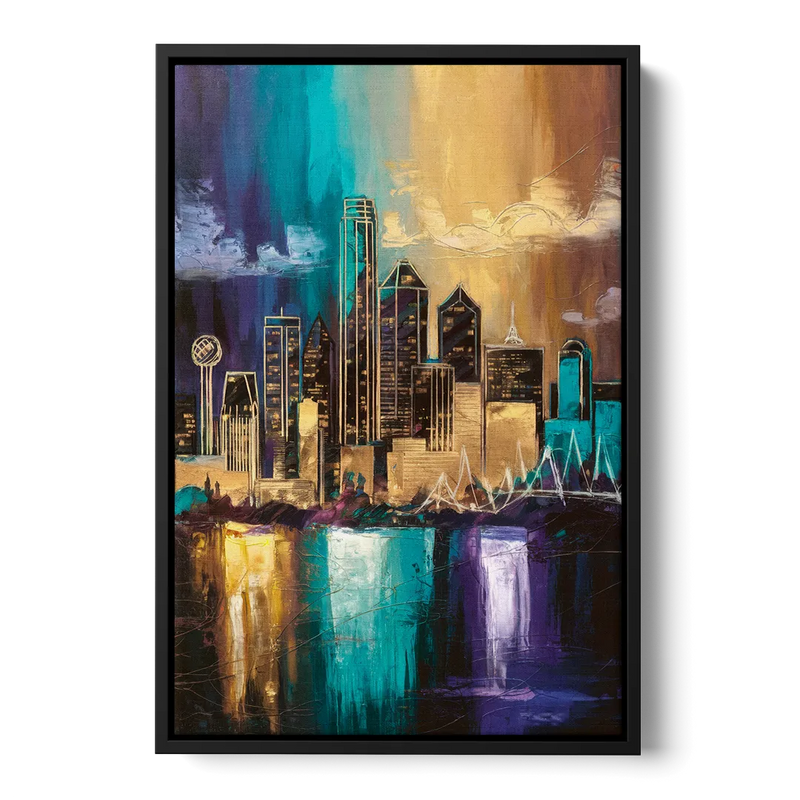 Dallas Iconic Skyline Front - Black Canvas Wall Art
