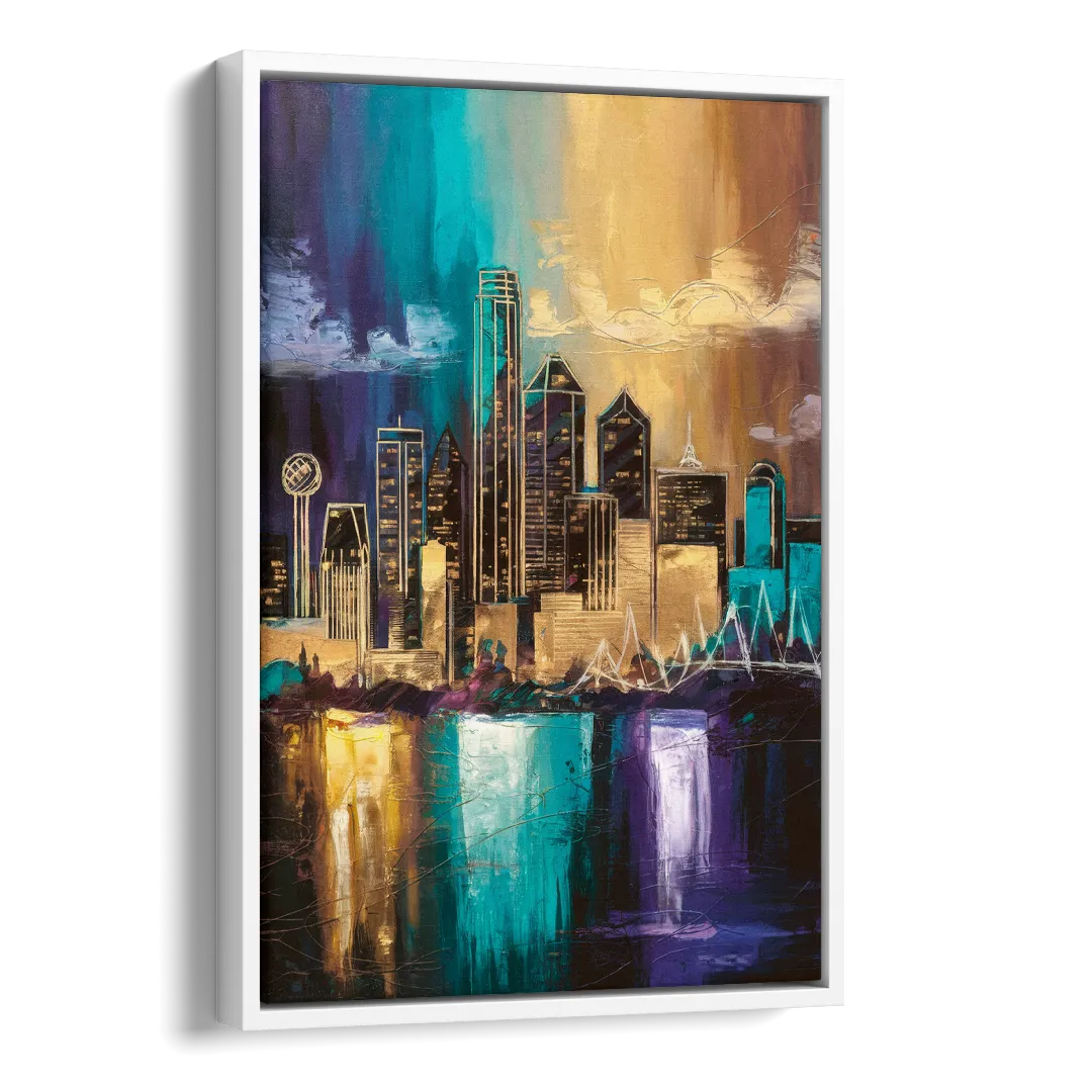 Dallas Iconic Skyline Side - White Canvas Wall Art