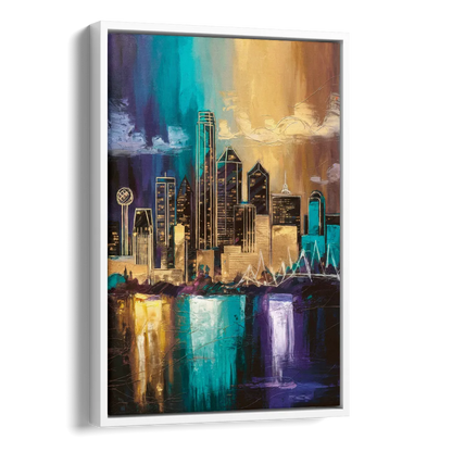 Dallas Iconic Skyline Side - White Canvas Wall Art