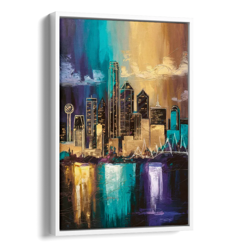 Dallas Iconic Skyline Side - White Canvas Wall Art