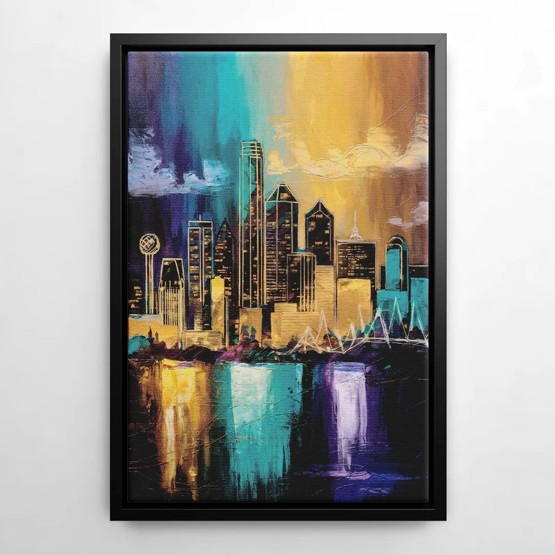 Dallas Iconic Skyline - Black Frame Canvas