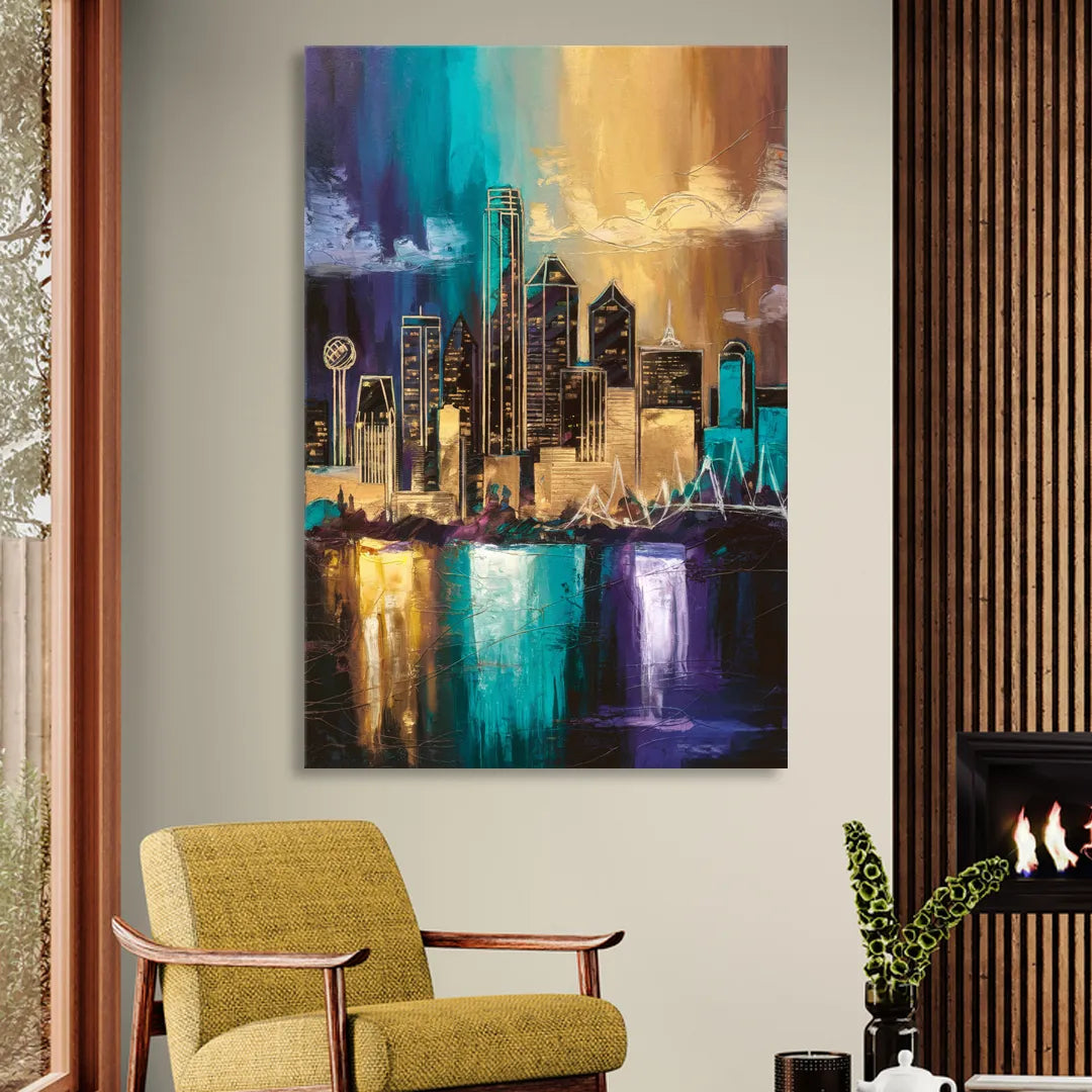 Dallas Iconic Skyline Living Room - Canvas Wall Art