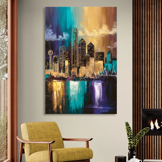 Dallas Iconic Skyline Living Room - Canvas Wall Art