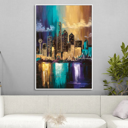 Dallas Iconic Skyline Living Room - White Canvas Wall Art