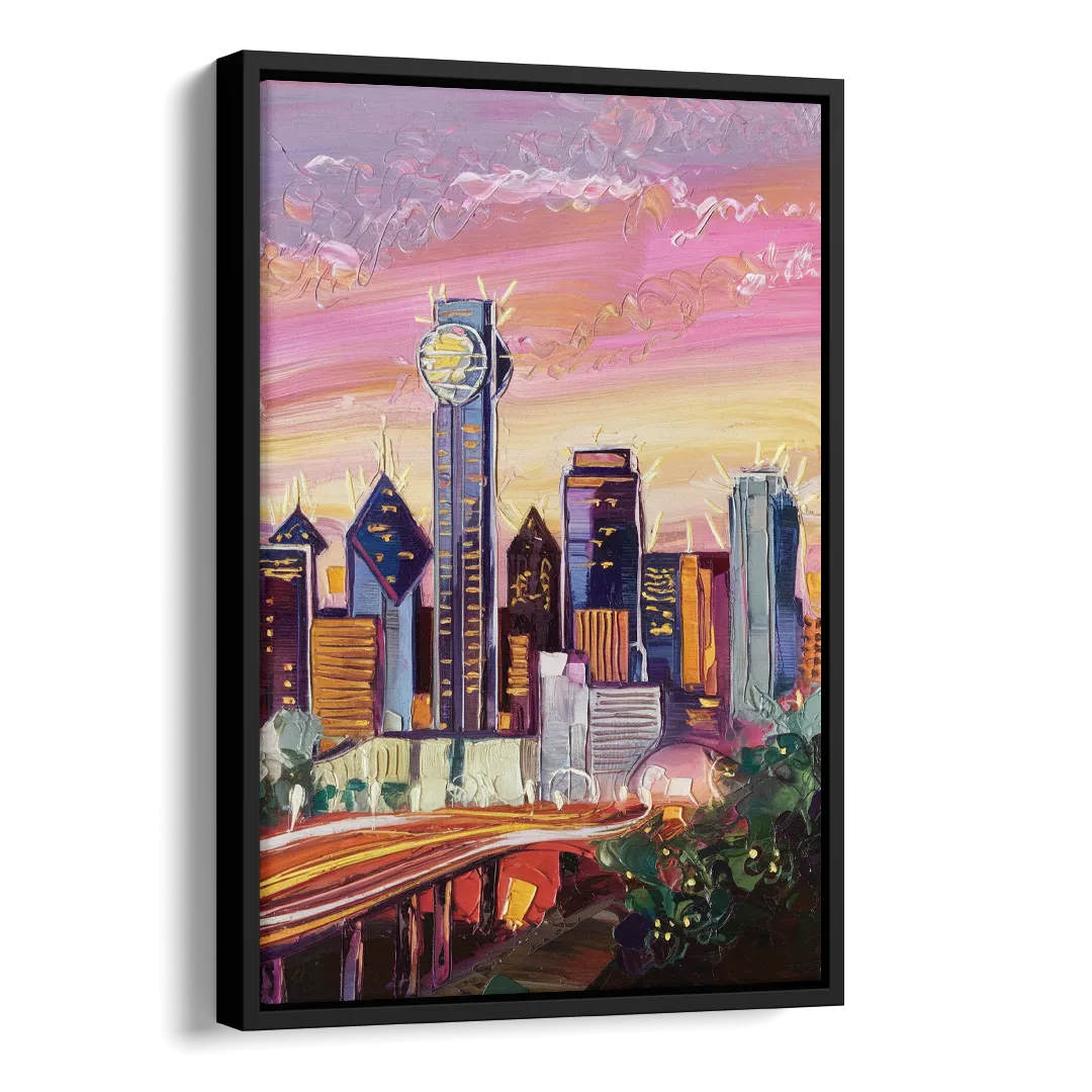 Dallas Neighborhood Charm Side - Black Canvas Wall Art