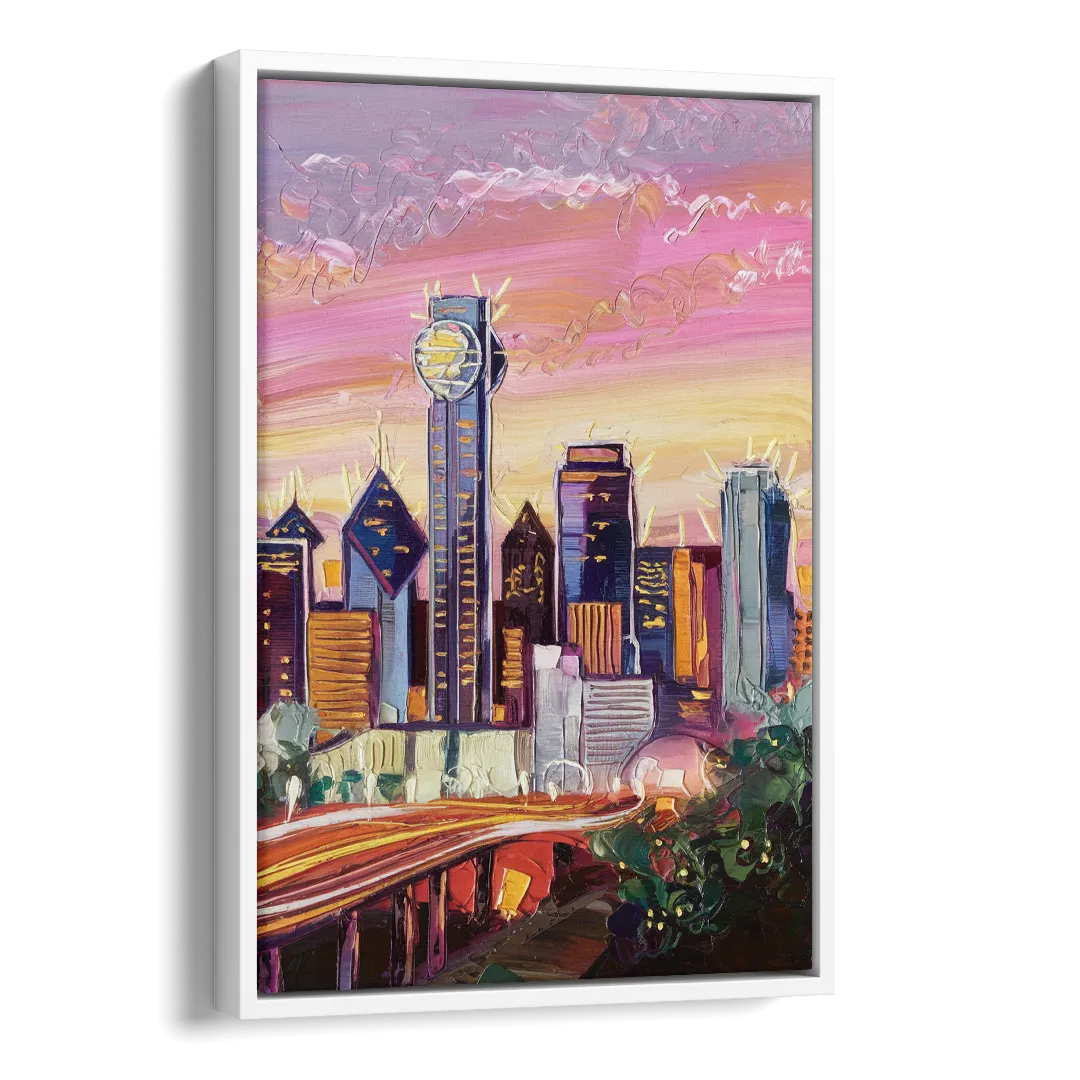 Dallas Neighborhood Charm Side - White Canvas Wall Art
