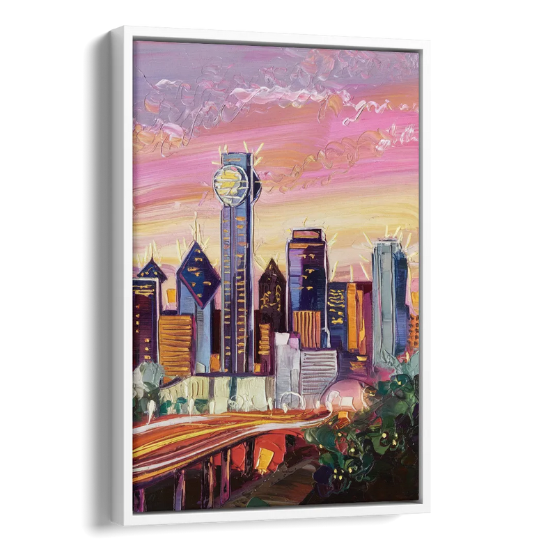 Dallas Neighborhood Charm Side - White Canvas Wall Art