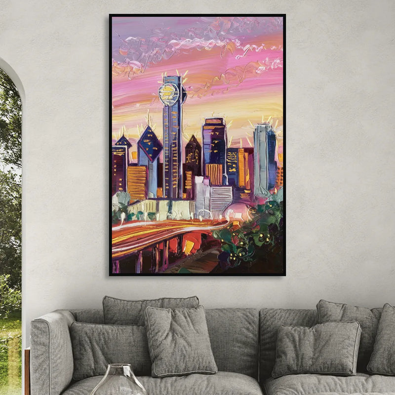 Dallas Neighborhood Charm Living Room - Black Canvas Wall Art