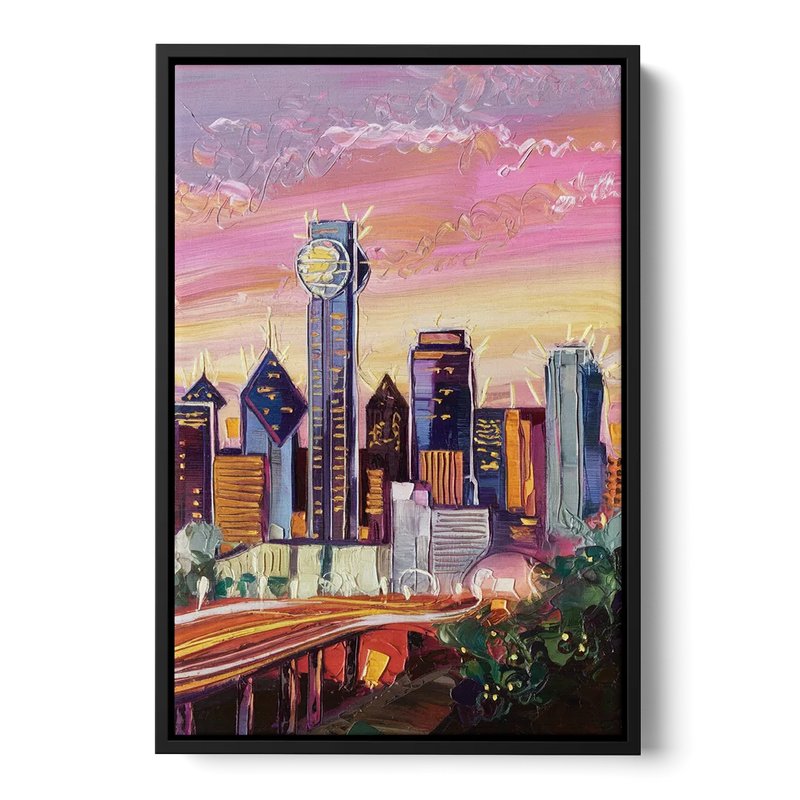 Dallas Neighborhood Charm Front - Black Canvas Wall Art