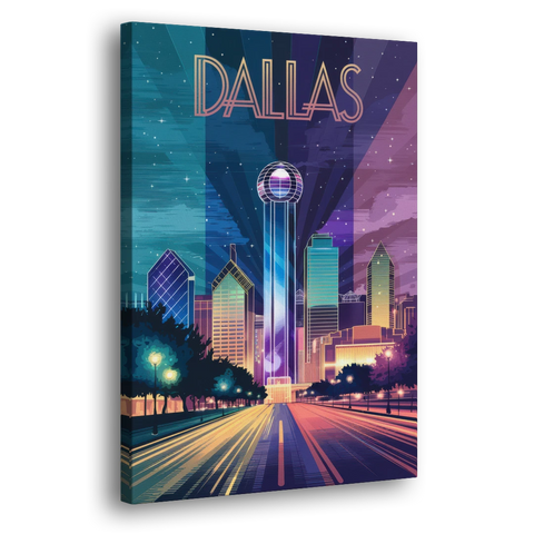 Dallas Night Lights - Canvas Wall Art - Side
