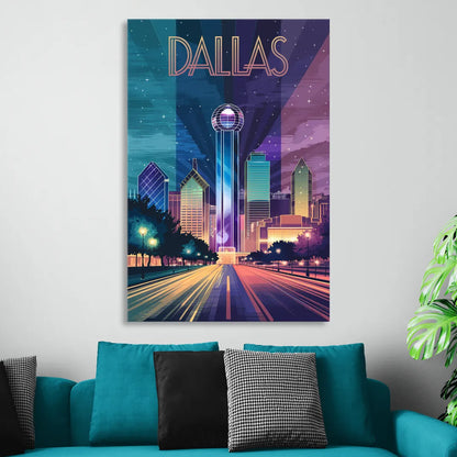 Dallas Night Lights Sitting Room - Canvas Wall Art
