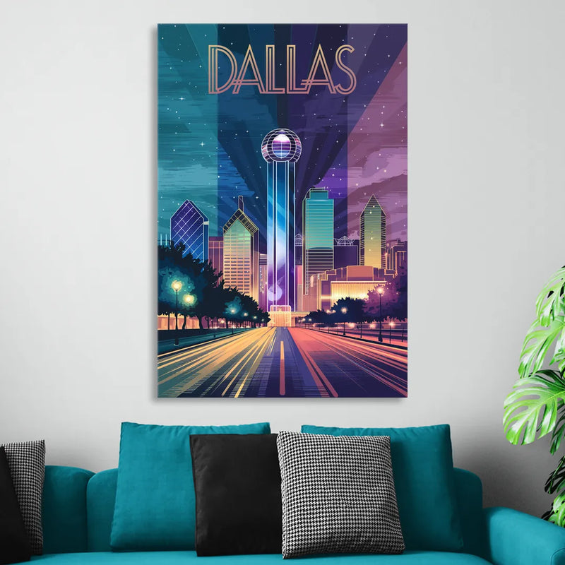 Dallas Night Lights Sitting Room - Canvas Wall Art