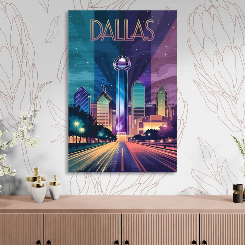 Dallas Night Lights Living Room - Canvas Wall Art
