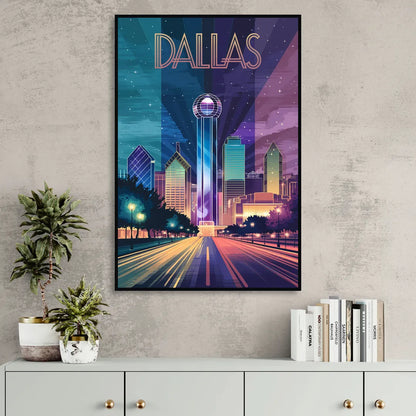 Dallas Night Lights Sitting Room - Black Canvas Wall Art