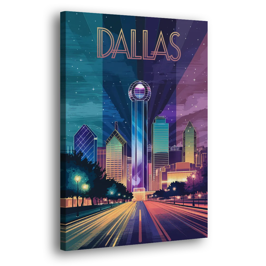 Dallas Night Lights Side - Canvas Wall Art