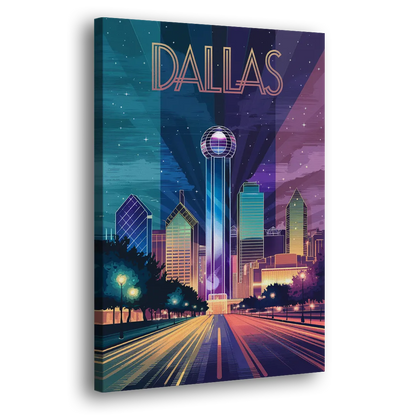 Dallas Night Lights Side - Canvas Wall Art