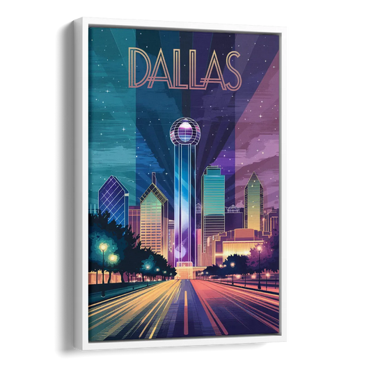 Dallas Night Lights Side - White Canvas Wall Art