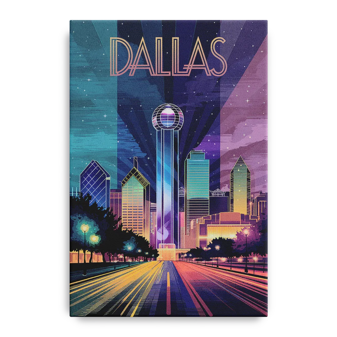 Dallas Night Lights Front - Canvas Wall Art