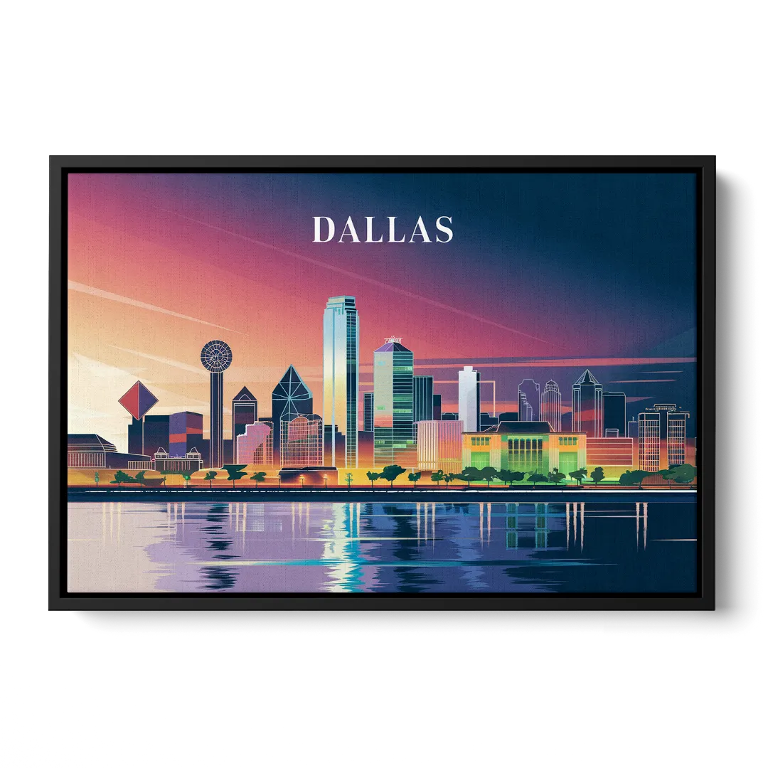 Dallas Scenic Skies Front - Black Canvas Wall Art
