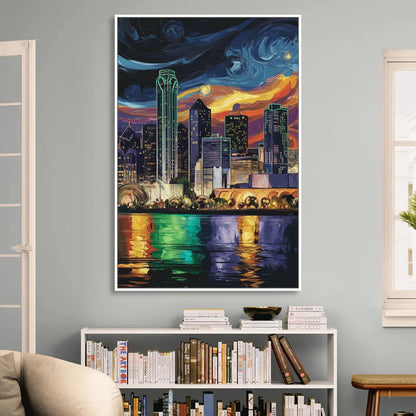 Dallas Scenic Views Living Room - White Canvas Wall Art