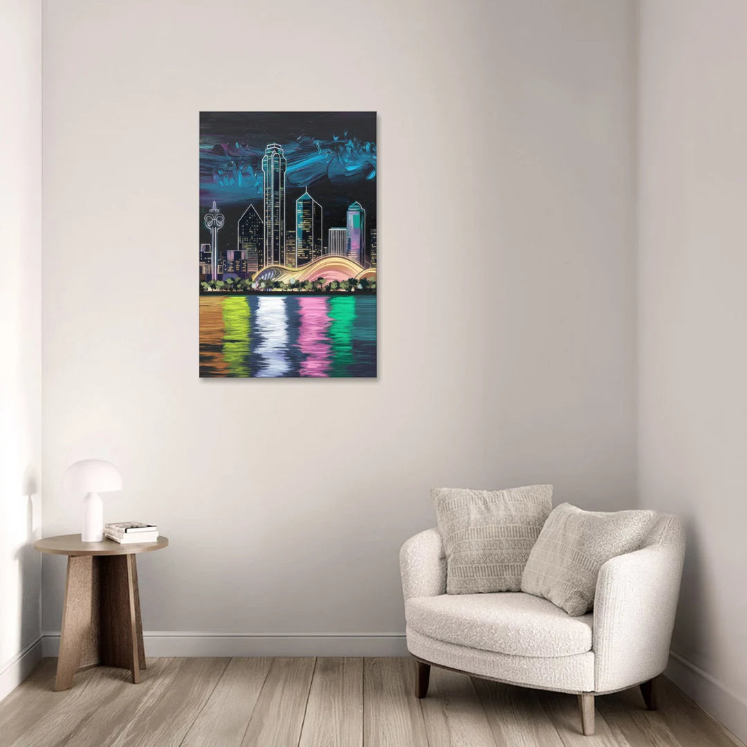 Dallas Skyline Reflection - Canvas Wall Art - Sofa - 24x36