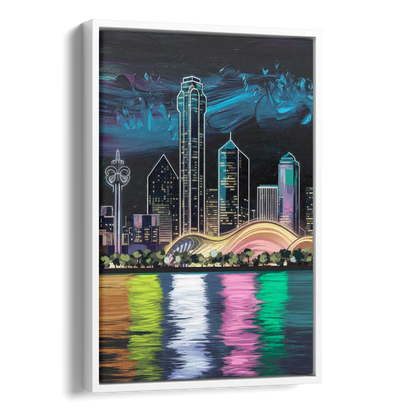Dallas Skyline Reflection Side - White Canvas Wall Art