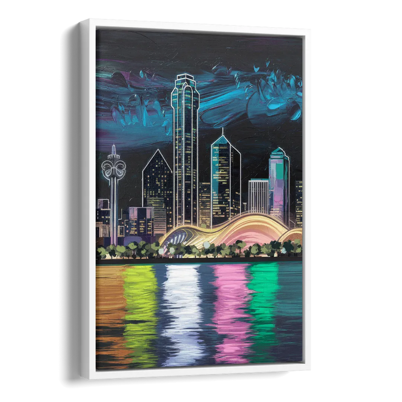 Dallas Skyline Reflection Side - White Canvas Wall Art
