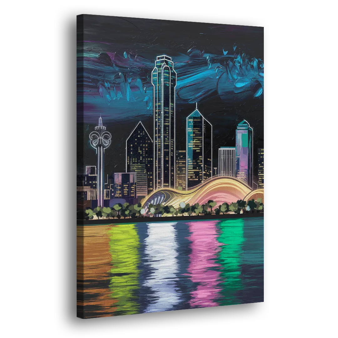Dallas Skyline Reflection Side - Canvas Wall Art