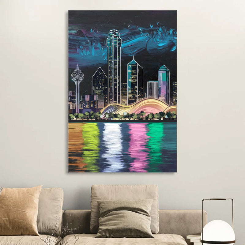 Dallas Skyline Reflection Sitting Room - Canvas Wall Art