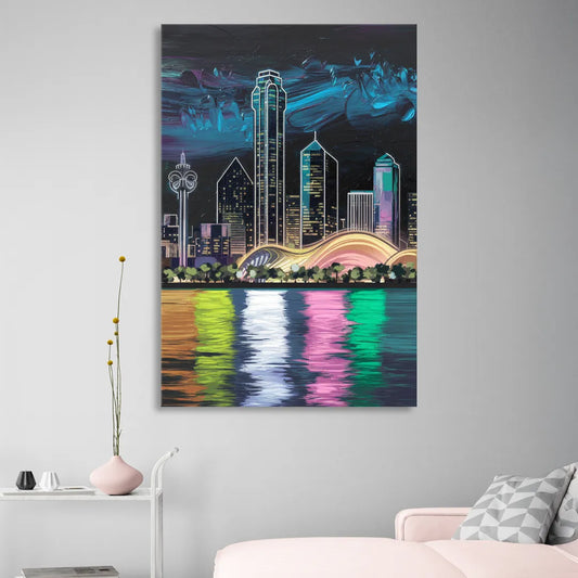 Dallas Skyline Reflection Living Room - Canvas Wall Art