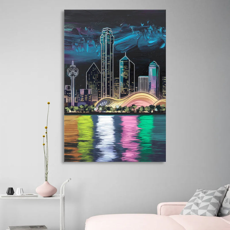 Dallas Skyline Reflection Living Room - Canvas Wall Art