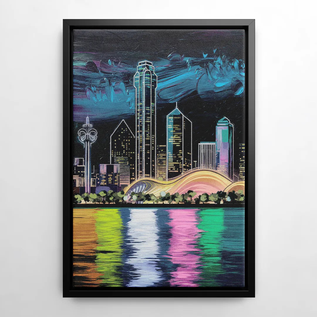 Dallas Skyline Reflection - Black Frame Canvas