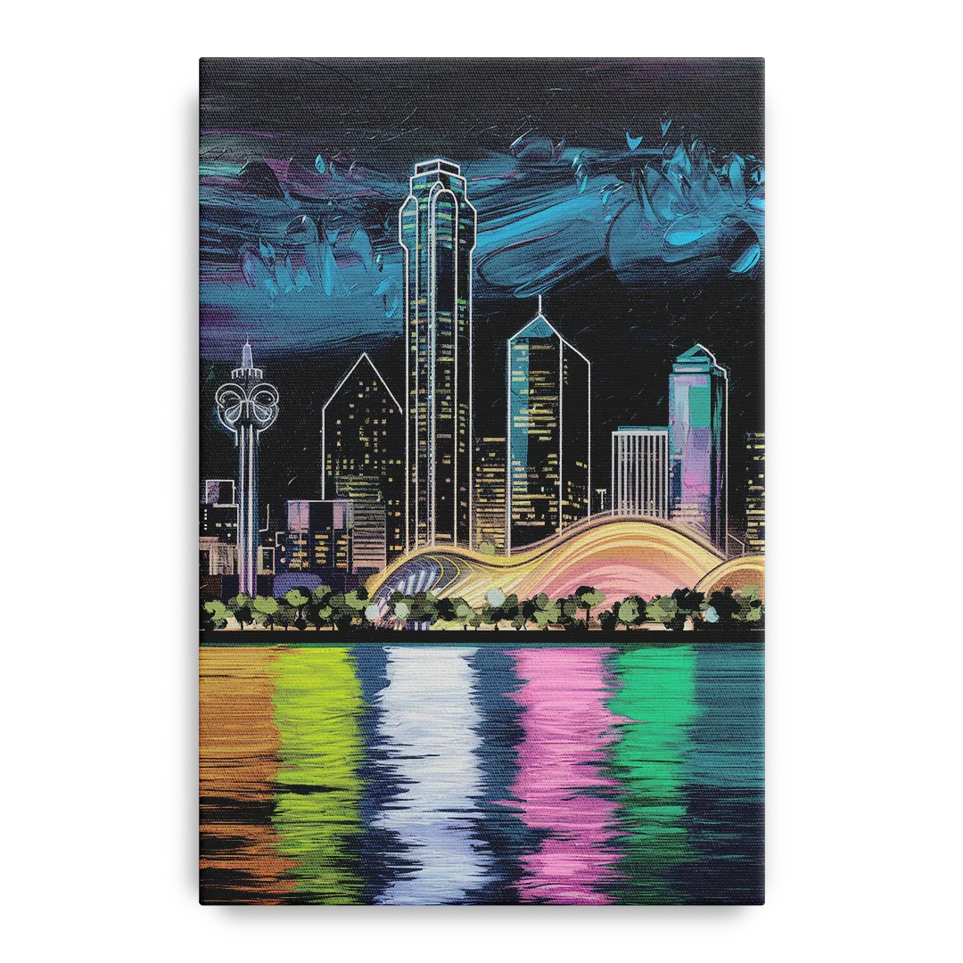 Dallas Skyline Reflection Front - Canvas Wall Art