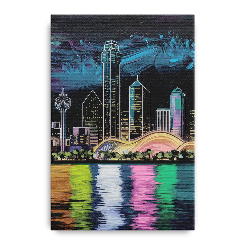 Dallas Skyline Reflection Front - Canvas Wall Art