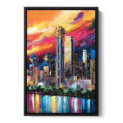 Dallas Skyline at Sunset - Black Framed Canvas Wall Art - Front
