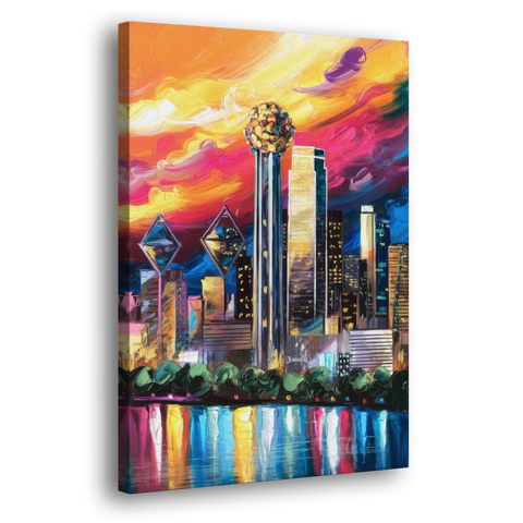 Dallas Skyline at Sunset - Canvas Wall Art - Side