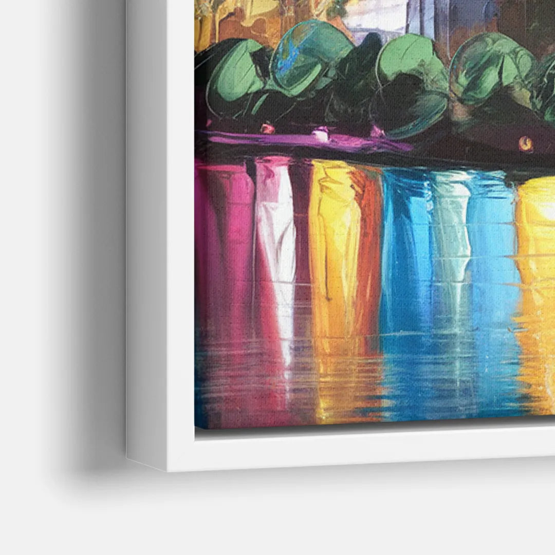 Dallas Skyline at Sunset - Close-Up White Frame Canvas