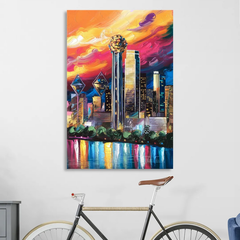 Dallas Skyline at Sunset Sitting Room - Canvas Wall Art