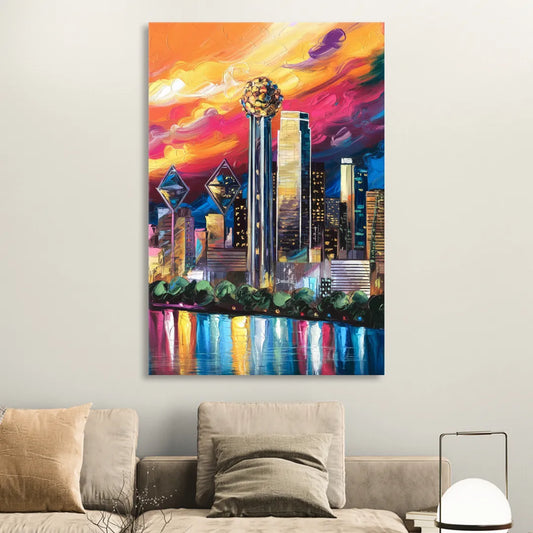 Dallas Skyline at Sunset Living Room - Canvas Wall Art