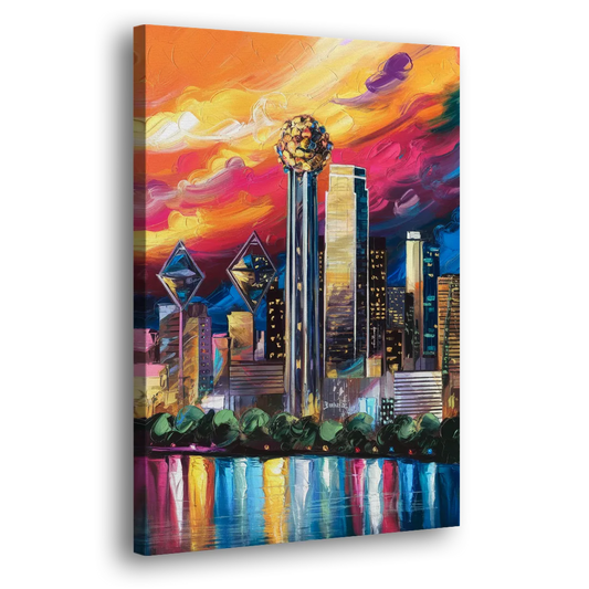 Dallas Skyline at Sunset Side - Canvas Wall Art