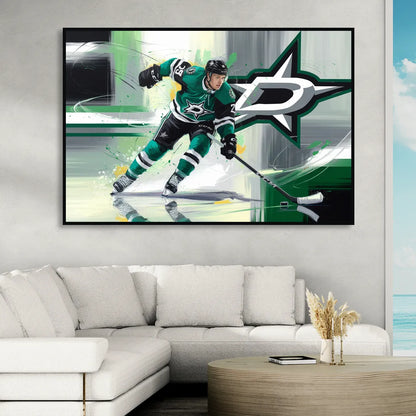 Dallas Stars Hockey Living Room - Black Canvas Wall Art