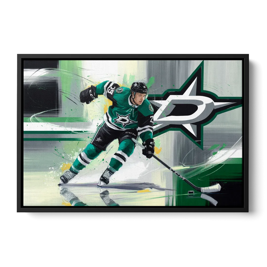 Dallas Stars Hockey Front - Black Canvas Wall Art