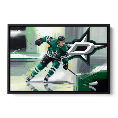 Dallas Stars Hockey Front - Black Canvas Wall Art