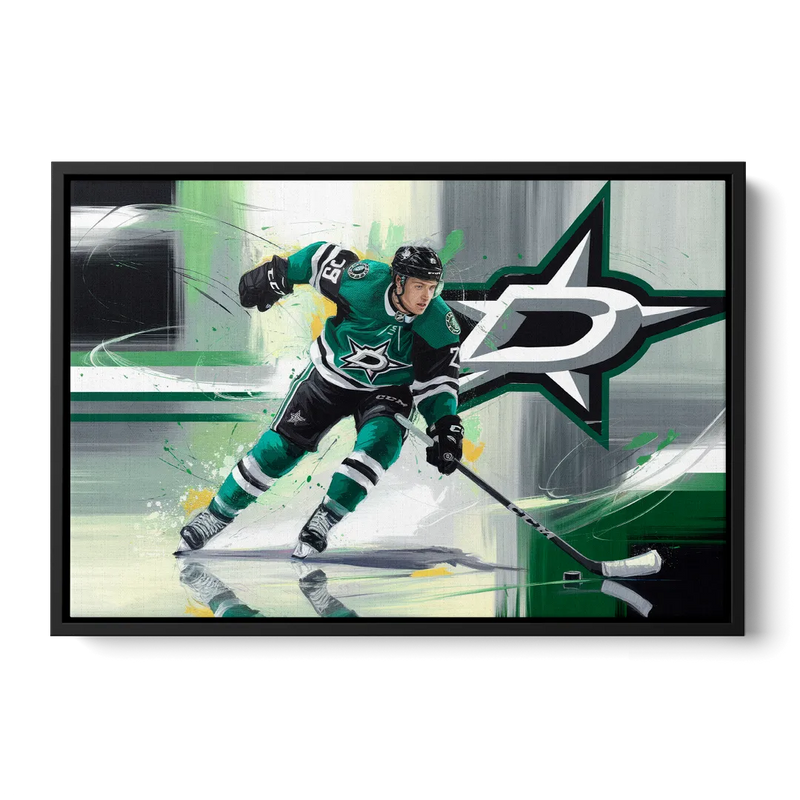 Dallas Stars Hockey Front - Black Canvas Wall Art