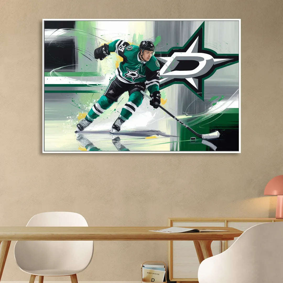 Dallas Stars Hockey Living Room - White Canvas Wall Art